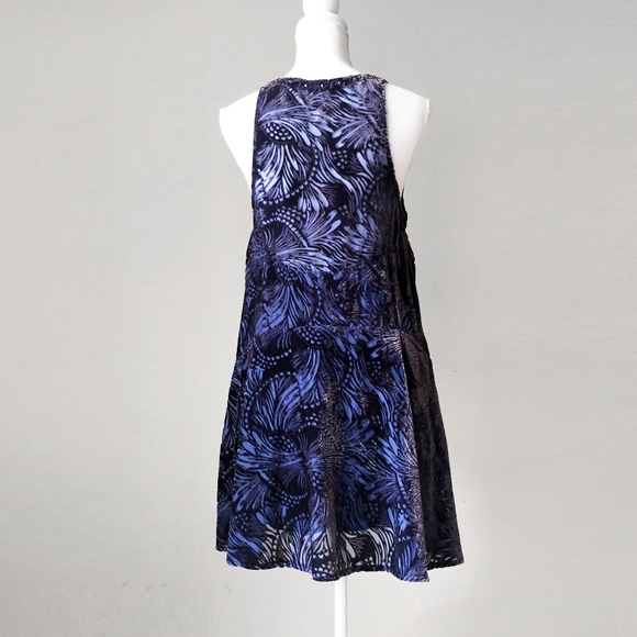 free people fairycore romantic fairy fantasy mini tunic dress blue floral velvet - Picture 7 of 9